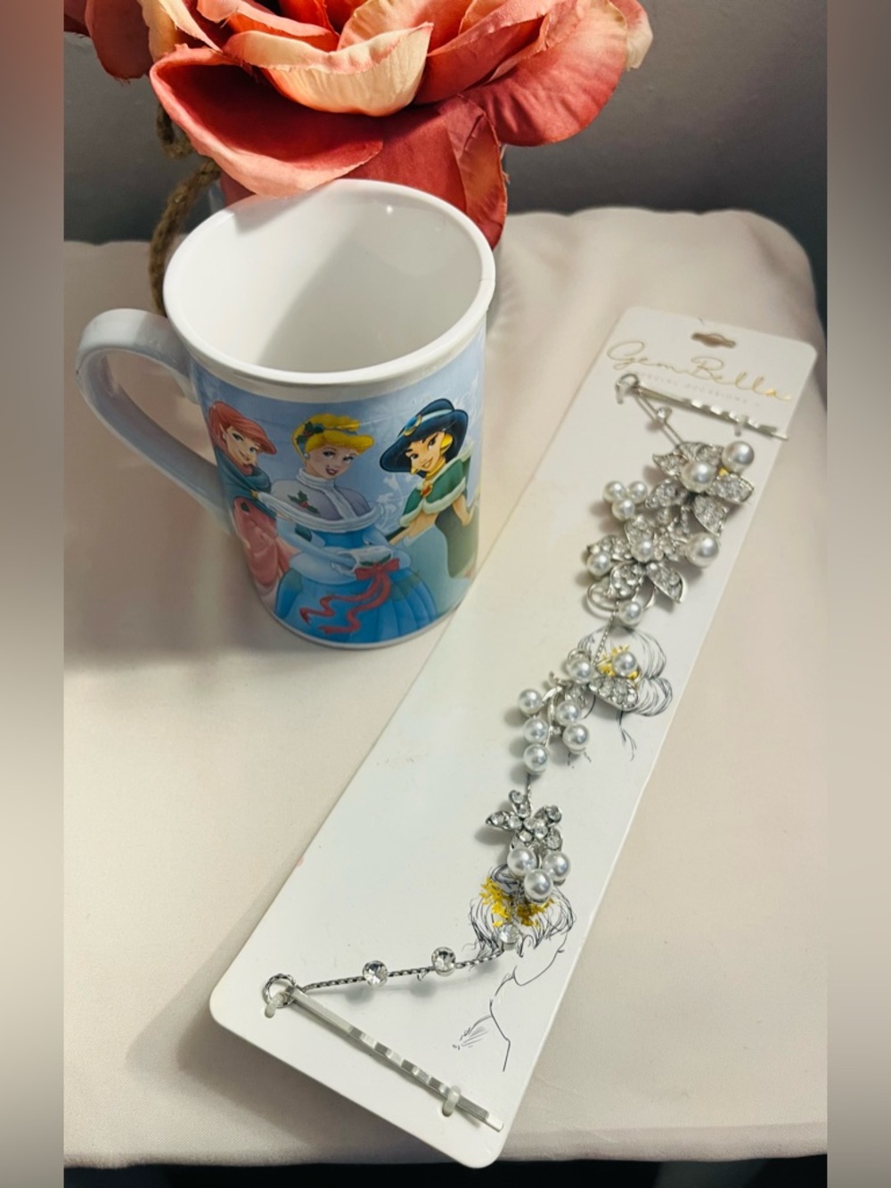 Disney Princess NWT Vintage Ceramic Mug & Gem Bella NWT Pearl bridal hair vine, - Picture 6 of 11